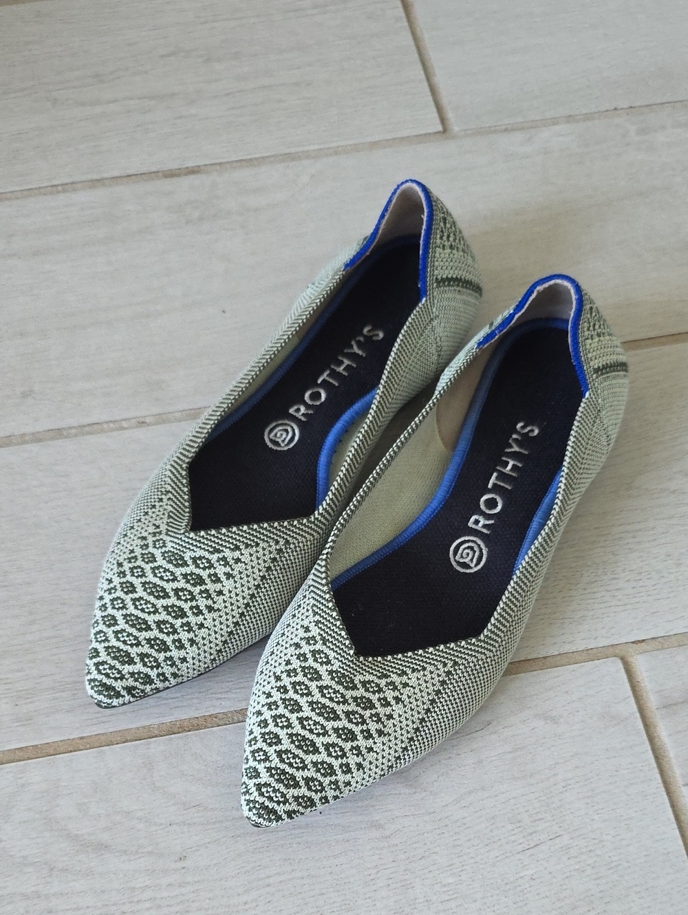 Rothy's Pistachio Python pointed-toe flats